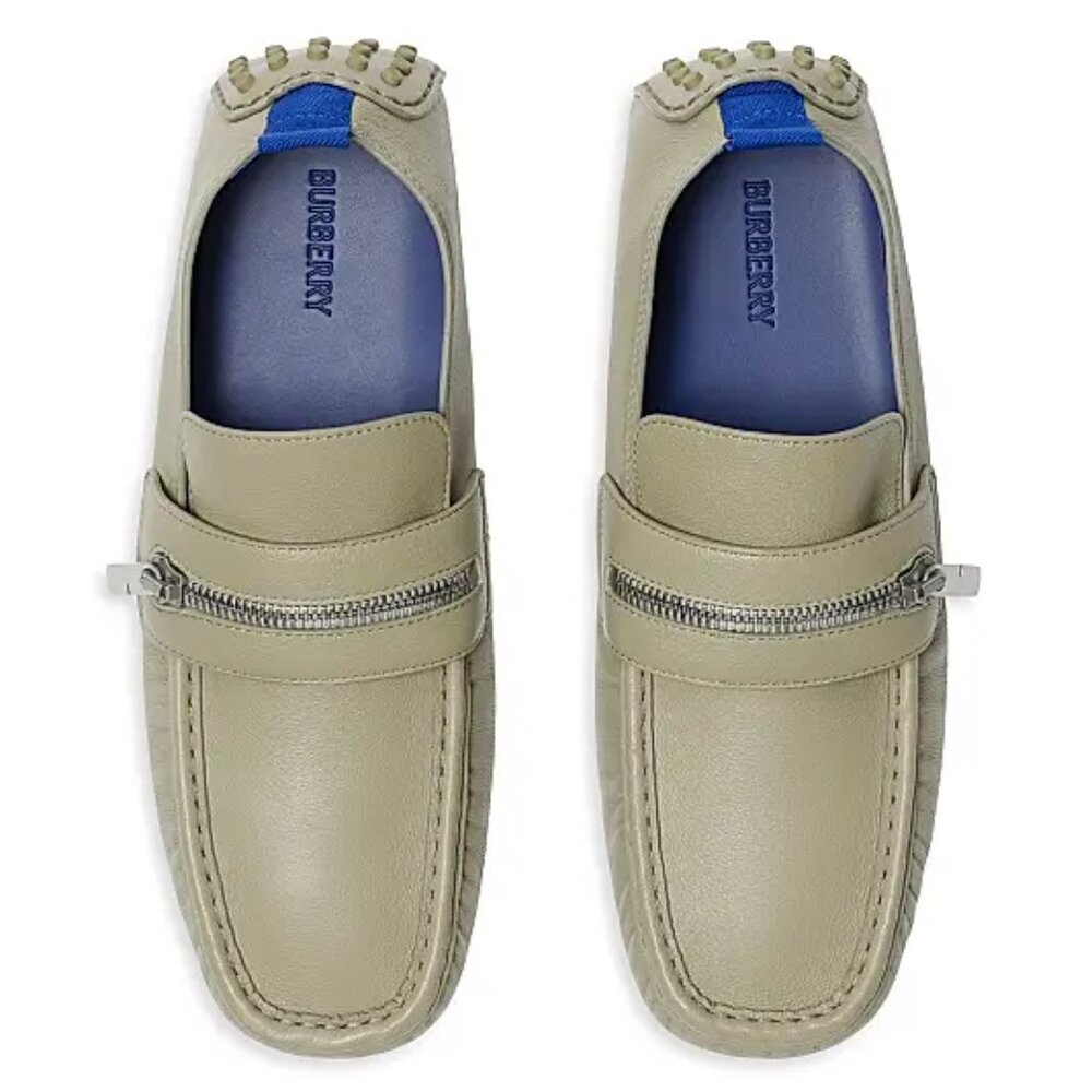 Burberry Zip-Detailed Slip-On Leather Loafers Color Laurel Size IT 43 (10)